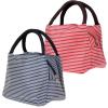 Lunch Bags, Danibos Large Solid Useful Linen Cotton Stripe 2pc Fashion Lunch Tote Bag Insulated Lunch Bag Grocery Bags with Zipper (Red&blue)