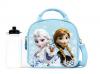 Disney Frozen Lunch Box Carry Bag with Shoulder Strap and Water Bottle (SNOW BLUE)