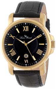 Lucien Piccard Men's LP-12358-YG-01 Cilindro Black Textured Dial Black Leather Watch