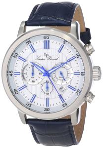 Lucien Piccard Men's 12011-023S-BL Monte Viso Chronograph White Textured Dial Dark Blue Leather Watch