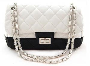 Ecosusi Women Fashion Sythetic Leather Purse White and Black Diamond Quilted Office Shoulder Handbags