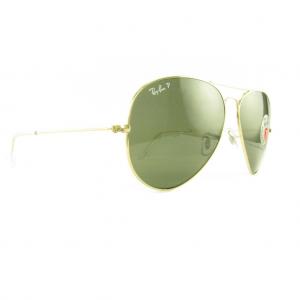 NEW POLARIZED RAY-BAN AVIATOR SUNGLASSES GOLD w/CRYSTAL GREEN RB3025 001/58 58MM