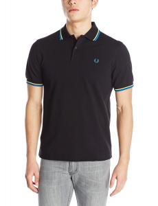 Fred Perry Men's Twin Tipped Polo Shirt, Black/Soft Yellow/Imperial, Medium