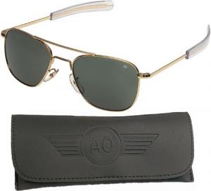 American Optical Original Pilot Eyewear 57mm Gold Frame with Bayonet Temples and True Color Gray Glass Lens