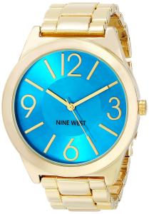 Nine West Women's NW/1584TQGB Turquoise Sunray Dial Gold-Tone Bracelet Watch