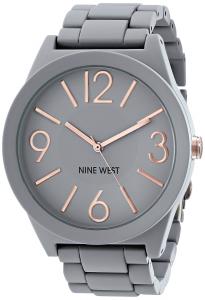 Nine West Women's NW/1678GYRG Gray Rubberized Watch with Link Bracelet