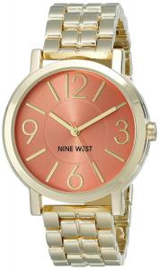Nine West Women's NW/1694COGB Coral Sunray Dial Gold-Tone Bracelet Watch