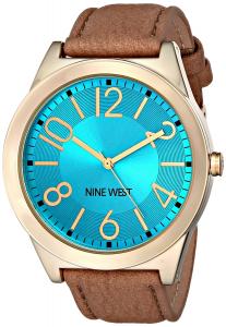 Nine West Women's NW/1660TQCM Turquoise Dial Tan Leather Strap Watch