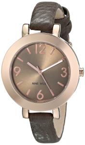 Nine West Women's NW/1319RGGY Round Rose Gold-Tone Brown Strap Watch