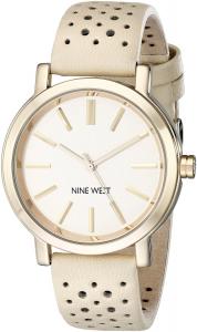 Nine West Women's NW/1720NTNT Gold-Tone Watch with Tan Perforated Strap