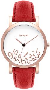 Rakani What Time? 40mm Rose Gold on White Watch with Red Leather Band