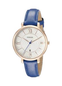Fossil Women's ES3795 Jacqueline Gold-Tone Stainless Steel Watch with Blue Leather Band