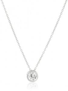 Dây chuyền Platinum-Plated Sterling Silver Necklace with Round-Cut Cubic Zirconia Pendant, 18
