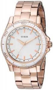 GUESS Women's U0557L2 Stainless Steel Rose Gold-Tone Mid-Size Watch with White Top Ring