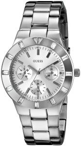 GUESS Women's U10075L1 Feminine Hi-Shine Mid-Size Silver-Tone Sport Watch