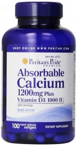 Puritan's Pride Absorbable Calcium 1200 mg with Vitamin D 1000 IU, 100 Softgels