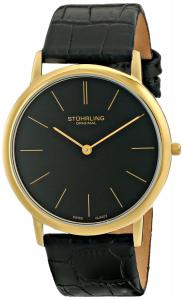 Stuhrling Original Men's 601.33351 Classic Ascot Swiss Quartz Ultra Thin Gold Tone Black Leather Strap Watch