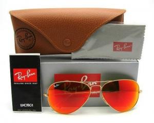 RAY BAN AVIATOR LUXOTTICA RED /ORANGE MIRROR GOLD FRAME RB3025//112-69 MADE IN ITALY
