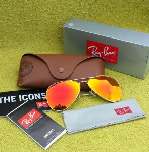 Ray-Ban Original RB3025 112/69 Aviator Non-Polarized Sunglasses, Matte Gold Frame/ Blue Mirror Lens, 58mm