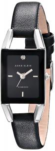 Anne Klein Women's AK/1479BKDB Diamond-Accented Dial Black Leather Strap Watch