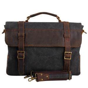 Hynes Eagle Retro Leisure Business Canvas Genuine Leather Laptop Messenger Handbag/Briefcase