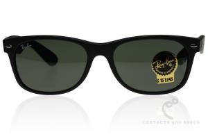 Ray-Ban Sunglasses New Wayfarer RB2132-622, 55mm size, Black rubber frame/Crystal Green lens