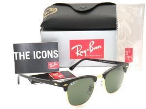 Ray-Ban Authentic Clubmaster RB 3016 901/58 Black Frame / Green Polarized Lens 49mm