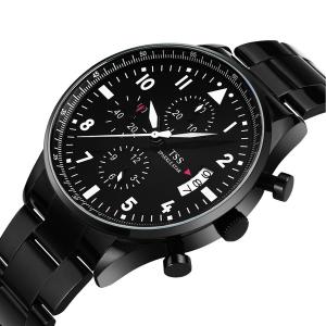 TSS Men's Black Dial White Hand Black Stainless Steel Band Quartz Movement Wrist Watch