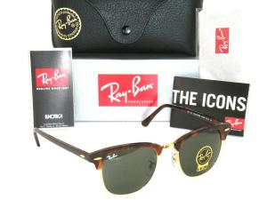 Ray-Ban CLUBMASTER 3016 RB 3016 W0366 TORTOISE & GOLD FRAME GREEN G-15XLT 51MM