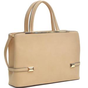 Dasein Gold Tone Faux Leather Frame Satchel Tote Shoulder Handbag Purse Tablet, iPad Bag