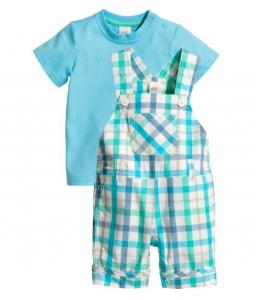T-shirt and Bib Overall Shorts Turquoise