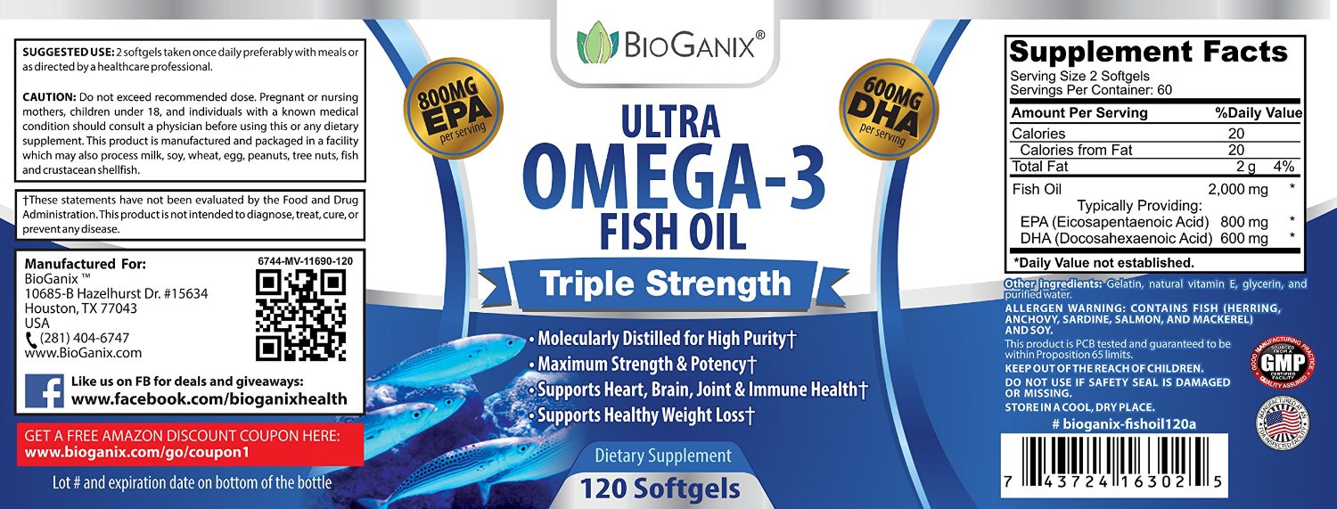 Best Ultra Omega3 Fish Oil 2000mg Supplement /w 800 EPA + 600 DHA