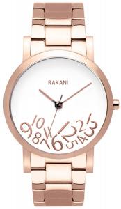 Rakani What Time? 40mm Rose Gold on White Watch with Rose Gold Steel Band