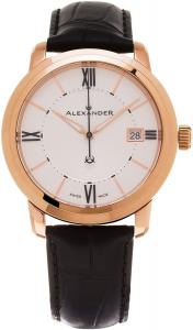 Alexander Heroic Macedon Silver Dial Black Leather Strap Rose Gold Plated Swiss Mid-size Watch A111-06
