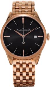 Alexander Heroic Sophisticate Black Dial Rose Gold Plated Stainless Steel Bracelet Swiss Men's Watch A911B-06