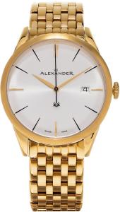 Alexander Heroic Sophisticate Silver Dial Yellow Gold Plated Stainless Steel Bracelet Swiss Men's Watch A911B-08