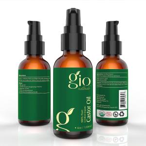 Organic Castor Oil for Eyelashes, Eyebrows, Hair Growth, Skin and Face - Gio Naturals Premium Grade 4oz 100% USDA Certified Organic Pure Unrefined Cold Pressed and Hexane Free... - Grow & Strengthen Your Hair Naturally! Comes with a Money Back Guarant