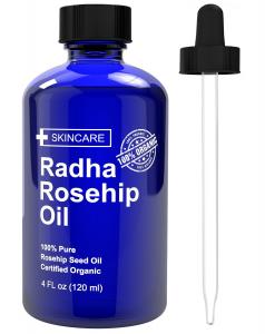Radha Beauty Rosehip Oil - 100% Pure Cold Pressed Certified Organic 4 fl. oz. - BEST moisturizer to heal Dry Skin & Fine Lines - Virgin Rose hip Seed Oil For Face and Skin