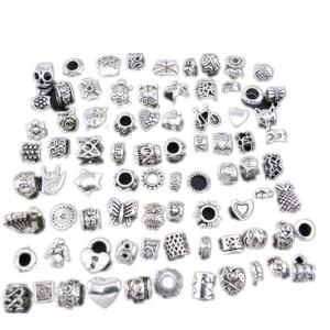 WM KING Antique Silver Plated Oxidized Metal Beads Charms Set Mix Lot - Compatible with Pandora Biagi Troll Chamilia Bracelets w/ "BM" Pouch (40Pcs)