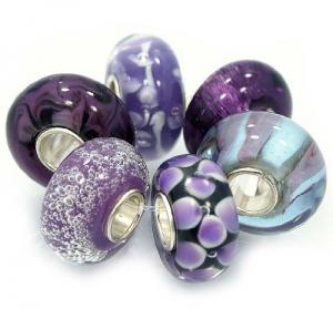 6 Bead Set- Shades of Honey Purple " Murano Glass Beads Fits Pandora Troll Chamilia Carlo Biagi Zable