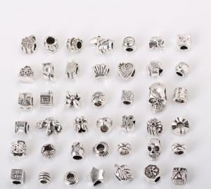 Bundle Monster 40 PC Antique Silver Plated Oxidized Metal Beads Charms Set Mix Lot - Compatible with Pandora Biagi Troll Chamilia Bracelets w/ "BM" Pouch