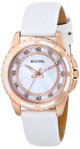 Bulova Women's 98P119 Stainless Steel Diamond-Accented Automatic Watch with Leather Band
