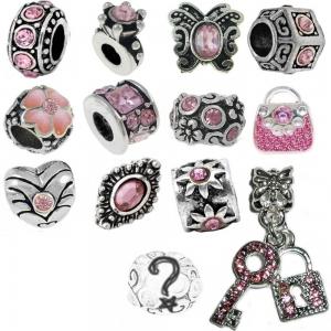 Timeline Trinketts Pink Charm Bracelet Beads Fits Pandora Jewelry Rhinestone Birthstone