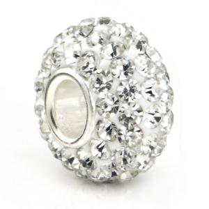 White Crystal Ball Bead Sterling Silver Bracelet Charm