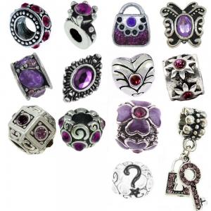 Timeline Trinketts Purple Charm Bracelet Beads Fits Pandora Jewelry Rhinestone Birthstone