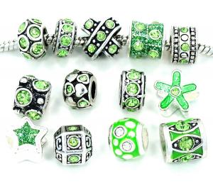Pro Jewelry Ten (10) of Assorted August Peridot Green Crystal Rhinestone Beads (Styles You Will Receive Are Shown in Picture Random 10 Beads Mix) Charms Spacers for Bracelets