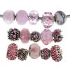 eART Murano Lampwork Charm Glass Beads Tibetan Crystal European Charm Bracelet Mix Assortment Pink 15 Pcs