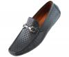 Amali Mens Driving Moccasin Loafer in Square Patterned Smooth with Silver Ornament in Black: Style SQ-Roland Black-000