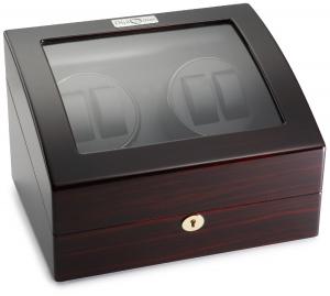 Diplomat Ebony Wood Quad Watch Winder with Black Leather Interior and 4 Program Settings