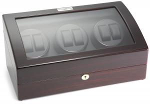 Diplomat Ebony Wood Six Watch Winder with Black Leather Interior and 4 Program Settings